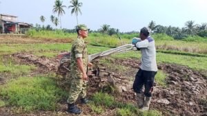 Babinsa Koramil 06/Teunom Dampingi Petani Olah Lahan Sawah Satu Hektare Di Desa Teupin Ara